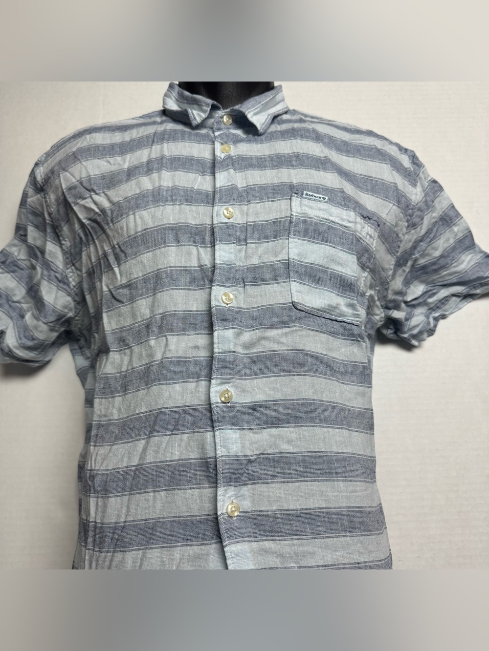 Barbour Horizon Short Sleeve Shirt In Blue Stripe Size: Medium